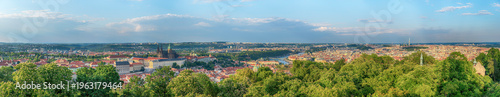 Panoramic view of Prague with Vltava river from Petrin hill