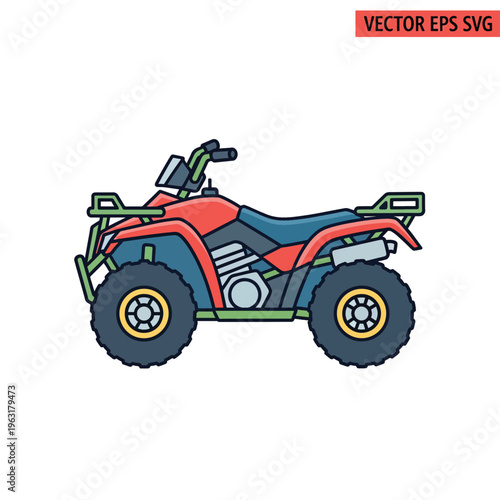 Colorful cartoon style all terrain vehicle for recreational outdoor activities and sports