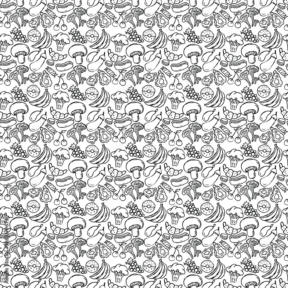 Fototapeta premium Floral Doodle Seamless Pattern Cute Botanical Line Art Repeat Background