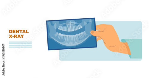 Dentist Holding Dental X-Ray – Teeth Scan and Oral Healthcare Vector Illustration, Medical X-Ray Set