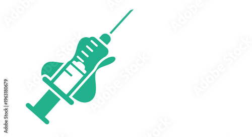 A close-up, stylized illustration of a green medical syringe with a needle, angled on a white background.