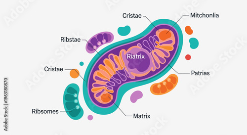 Diagram illustrating the intricate structure and components of a mitochondrion, a vital organelle within eukaryotic cells.