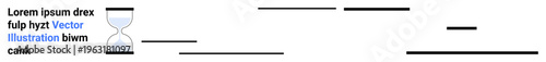 Time management, urgency, deadline, planning, workflow, concept development. An hourglass next to lorem ipsum placeholder text. Time management and planning focused ion
