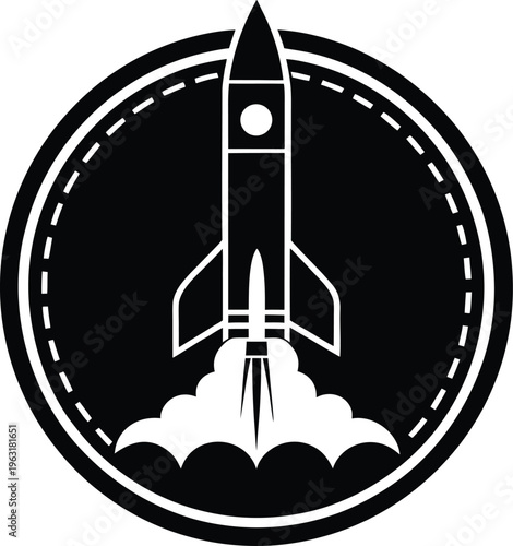 Rocket Launch Space Mission Circle Badge Silhouette Icon