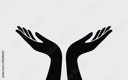 Two open palms facing each other in a gesture of offering or connection between people isolated on white background, Vector, illustration