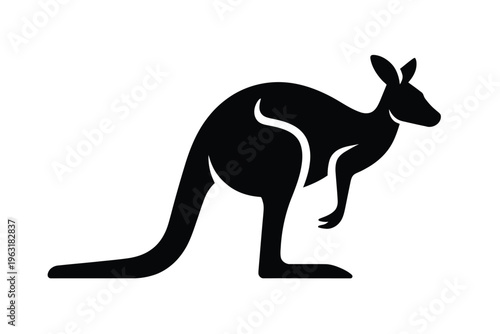 A sleek silhouette of kangaroo standing tall with powerful legs and poised tail in striking contrast isolated on white background, Vector, illustration