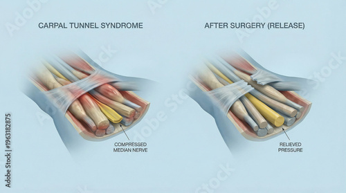Carpal Tunnel Syndrome Compression and Post-Surgery Relief 3D Illustration