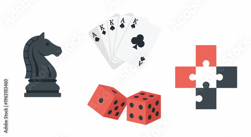 Collection of popular game pieces and symbols for strategy and fun