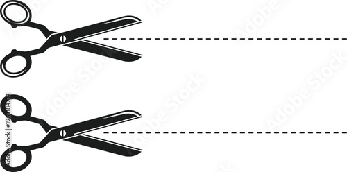 Pair of scissors cutting dashed line symbol, isolated on transparent background, creative graphic element for design