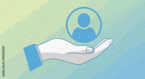 A hand cradling a personal icon on a colorful gradient surface