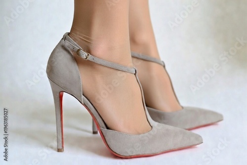 stylish light-grey t-strap heels AI generated