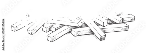 Hand drawn pile of rectangular chalk sticks white scattered
