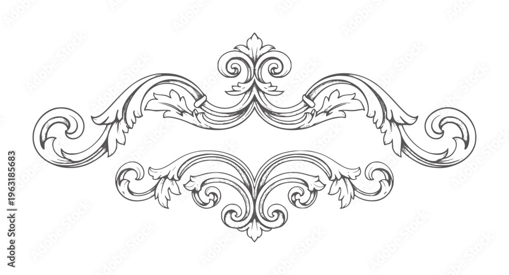 Fototapeta premium Ornate grey baroque scrollwork decorative white