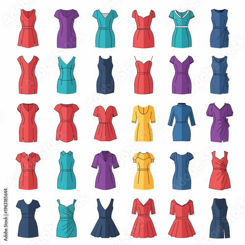 Variety of colorful dresses in different styles and colors on display for fashion inspiration