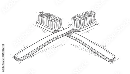 Two crossed toothbrushes in a hand drawn style hygiene dental clean