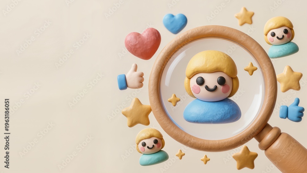 Obraz premium 3D Magnifying Glass Focusing on Cute Avatar for Recruitment Concept