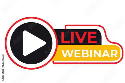  A webinar icon with a live play button for online events 