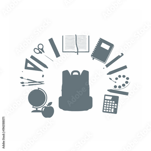 School backpack surrounded by education items