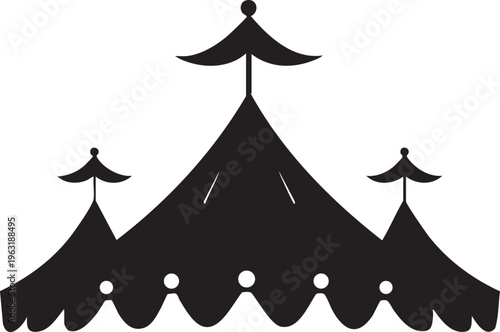 Grand carnival circus marquee silhouette with three peaks and decorative border for entertainment and festivals.