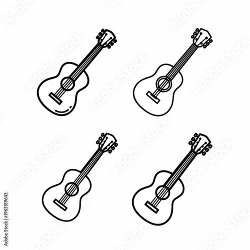 Four musical instruments are depicted in a repetitive design, showcasing acoustic guitars in a stylistic formation, perfect for artistic projects requiring musical or creative concepts