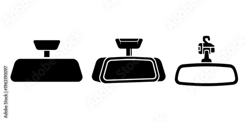 Set of Black and White Car Interior Rearview Mirror Vector Icons 