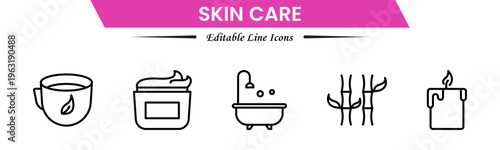 Skin care line icons set. Moisture cream, acid, anti wrinkle serum, creamed, collagen. Pixel perfect, minimalistic web and UI icon.Thin line icon collection. Vector illustration.