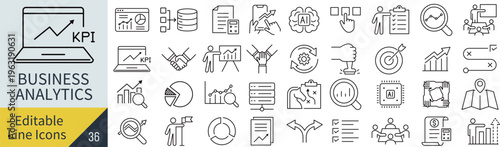 線の編集ができるビジネスアナリティクスに関するアイコンセット（アウトライン化していない）
