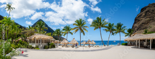 Fotografie Explore paradise in luxurious Saint Lucia with palm trees and stunning ocean vie