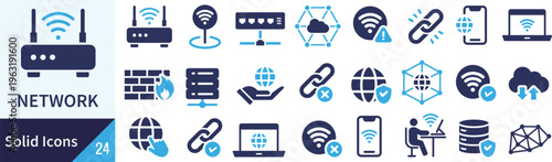 ベクターのネットワークに関するシルエットアイコンセット
