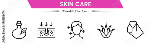 Skin care line icons set. Moisture cream, acid, anti wrinkle serum, creamed, collagen. Pixel perfect, minimalistic web and UI icon.Thin line icon collection. Vector illustration.