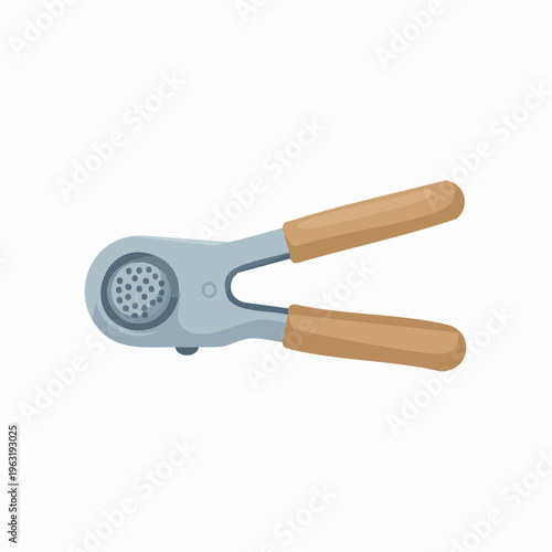 Garlic press kitchen tool with wooden handles