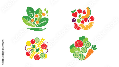 Colorful and healthy vegetable and fruit illustrations for nutrition awareness