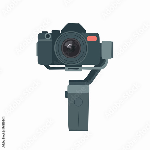 Modern dark green camera on a gimbal stabilizer illustration