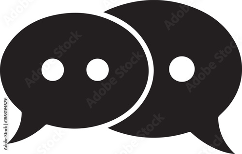 Black speech bubbles vector icon, two overlapping chat balloons, communication symbol, dialogue graphic element for messaging apps and web design