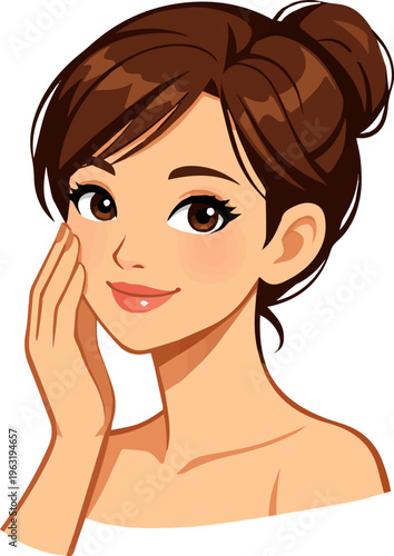 Isolated a woman touching her cheek vector art with white background.