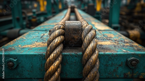 Close-up of ropes on a teal metal frame