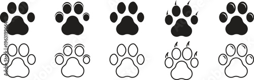 Paw icon. Dog paw print. Dog or cat paw print flat icon. Different animal paw print vector illustration