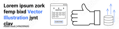 Subscription plans, digital services, data storage, cloud computing, user feedback, online business strategies. Calendar, thumbs up and cloud storage icons. Subscription plans and digital services