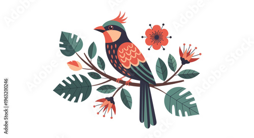 Colorful Bird Perched on Branch.