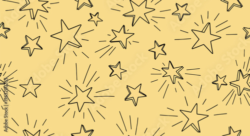 Yellow background with starburst pattern and stars