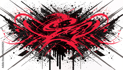 Modern Street Art Composition with Geometric Lines and Expressive Red Brush Strokes.eps