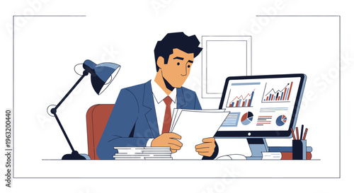 Businessman working on office documents.