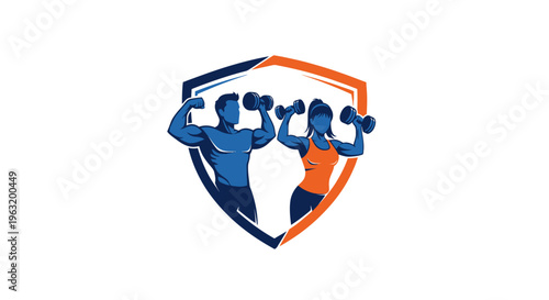 Man and woman lifting dumbbells strong.