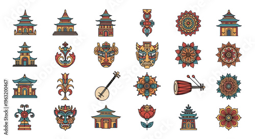 Tibetan Buddhist prayer wheel symbols.