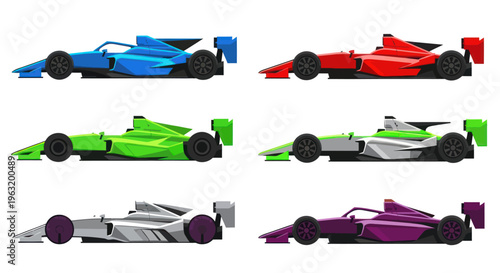 Six racing cars in different colors.