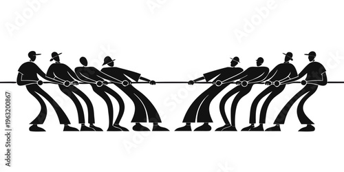 Tug of War Silhouette Vector – Teamwork Competition Balance and Strength Concept Illustration