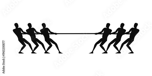 Tug of War Silhouette Vector – Teamwork Competition Balance and Strength Concept Illustration