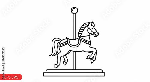 Black and white carousel horse figure on a pole