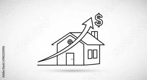 House price increase concept with upward arrow and dollar sign.