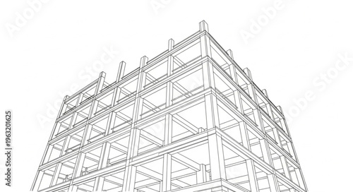 Architectural blueprint of a building structure, detailed construction design.